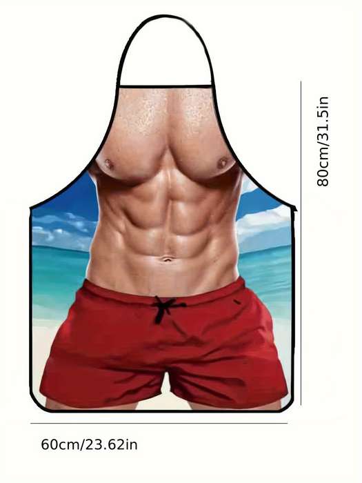 1pc Unique Muscle for Man in Red Swim Trunks Apron 100% Polyester Non-Stretch Hand-Washable