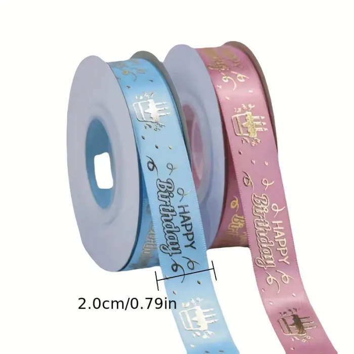 Classic Happy Birthday Print Polyester Ribbon Pink