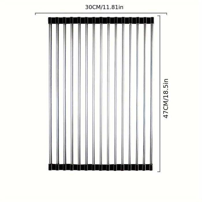 1pc Stainless Steel Foldable Kitchen Sink Drain Rack Food Safe Space Saving Strainer And Dis