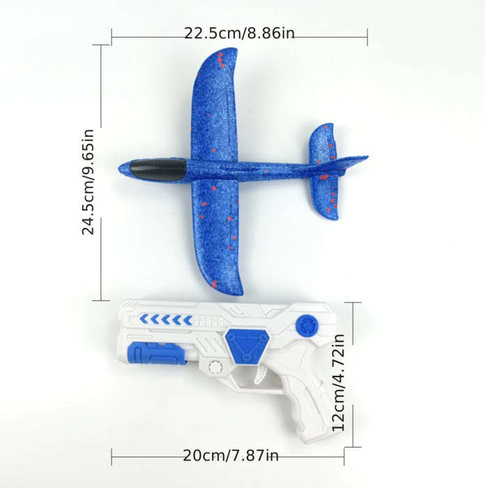1pc Kids' Foam Airplane Launcher Outdoor Toy for Interactive Play Blue and White Design