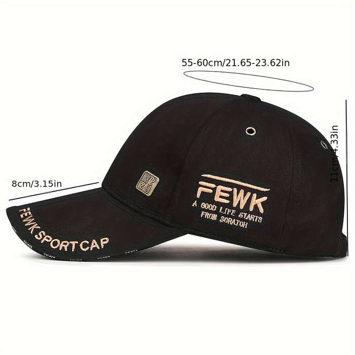 1pc FEWK Unisex Baseball Cap Breathable Polyester Adjustable Fit Embroidered Logo Golden Ba