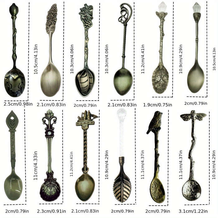 12pcs 1 Set Retro Small Boutique Coffee Spoon Luxury Aristocratic Small Spoon Seasoning Spoon S