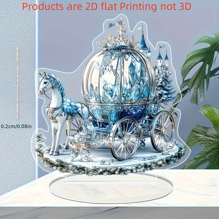 1pc 2D Flat  Acrylic Classic Bohemian Blue Carriage Vinyl Sun Catcher with Tabletop Decorative Base