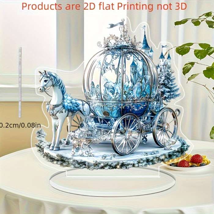 1pc 2D Flat  Acrylic Classic Bohemian Blue Carriage Vinyl Sun Catcher with Tabletop Decorative Base
