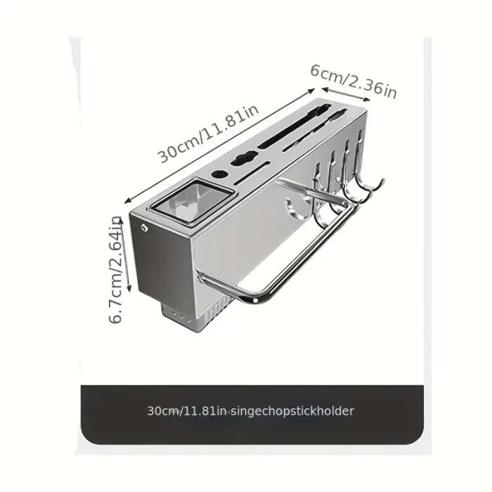 1pc Modern Wall-Mounted Kitchen Rack Carbon Steel Multi-Functional Utensil Holder 30cm