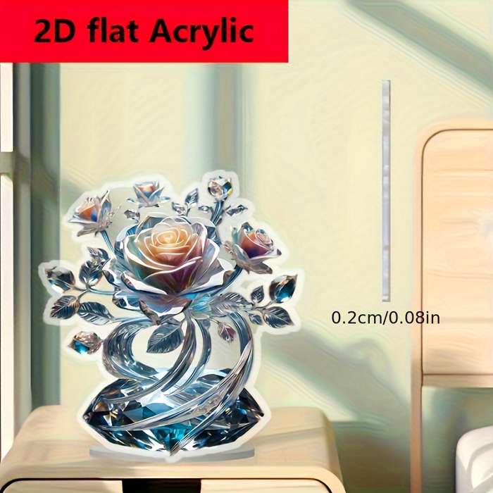 1pc 2D Flat   Acrylic Bohemian Style Acrylic Crystal Rose Decoration Sign and Plaque Multi
