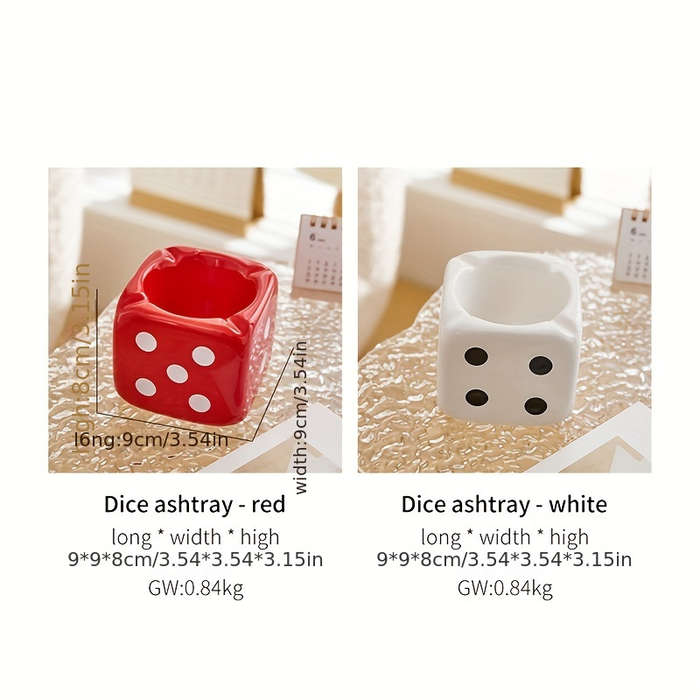 1pc Premium Ceramic Dice Ashtray for Living Room Coffee Table Rectangular Decorative Art Home Deco