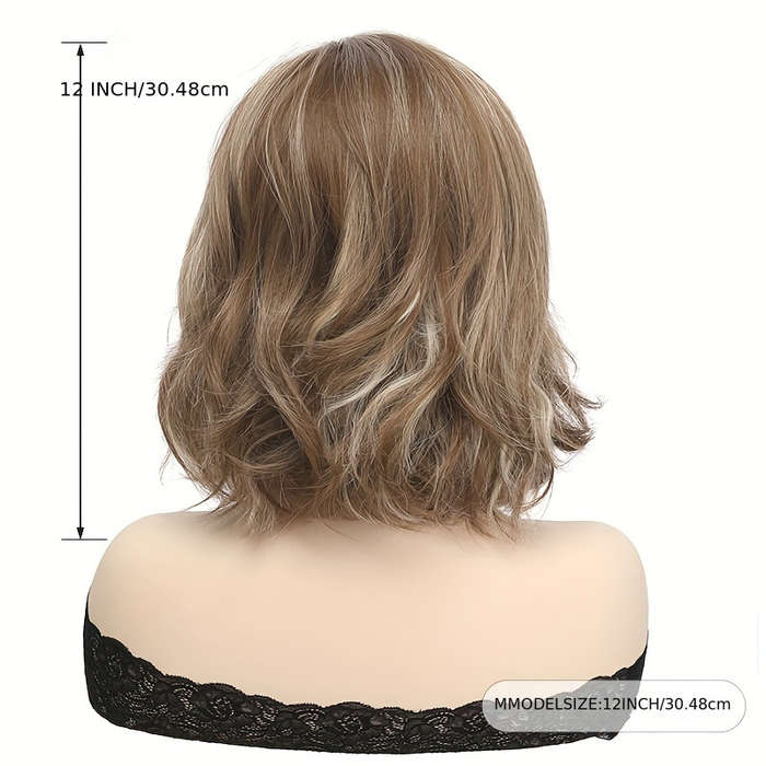 1Pc Brown With Golden Highlights 30.48cm Fashion Design Wig