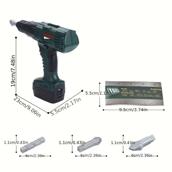 3in1 Electric Drill Set Toy for Youngsters Ages 3-5 Realistic Sound  Action Army Green Toy Construct
