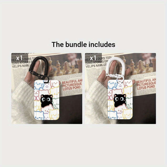 1pc Cute Cat Card Holder with Lanyard Kawaii Korean Fashion Durable ABS Hard Shell Transpar