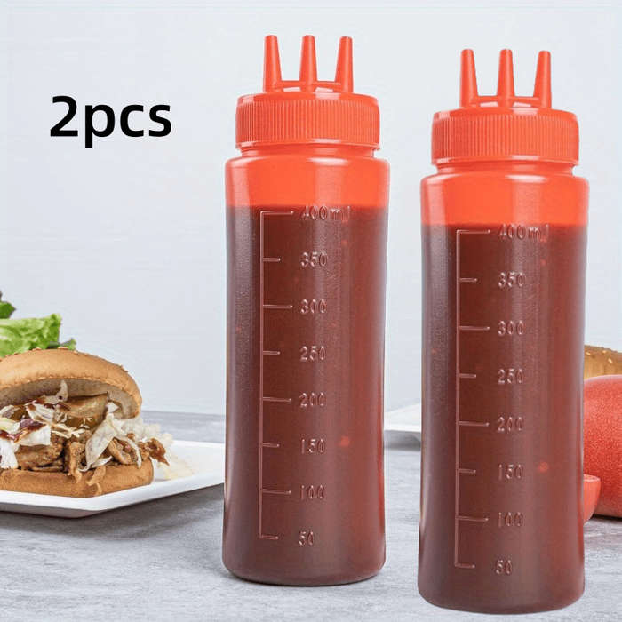 2pcs Multi-Color Squeeze Bottles for Sauces Oils Kitchen Condiment Dispensers with Measurem