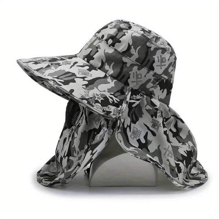 1pc Men'S Camouflage Sun Protection Hat with Face Cover Ideal for Hiking Mountain Climbing Fish