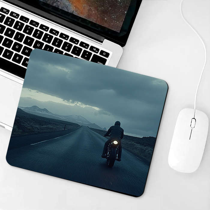 1pc Motorcycle Print Non-Slip Rubber Mouse Pad Vintage Road Trip Design Portable D