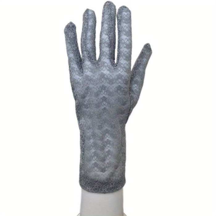1 Pair Black One Size Floral Lace Gloves