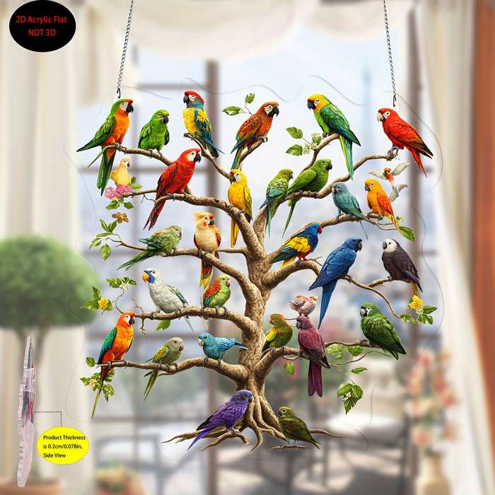 1pc 2D Flat   Colorful Parrot Tree Acrylic 20.32cm x 20.32cm Bohemian Wall Hanging Vivid