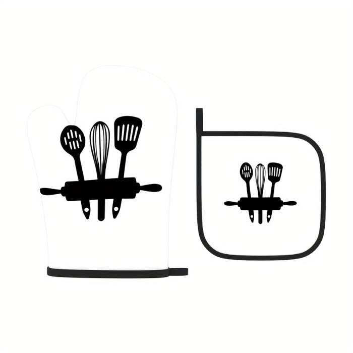 2pcs 26.92x17.02 cm Oven Mitts And Potholders Simple Illustration Kitchen Heat Resistant Oven M