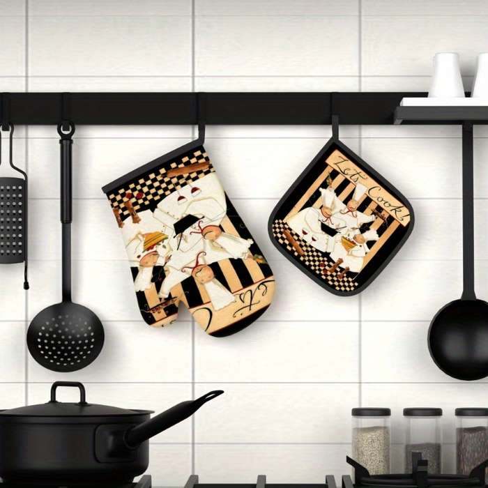 2pcs 26.92x17.02 cm Heat Resistant Oven Mitts And Potholders