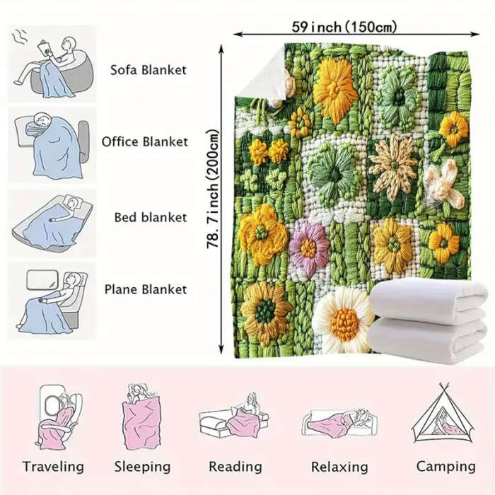 1 Floral Crochet Flannel Throw Blanket 150*200cm