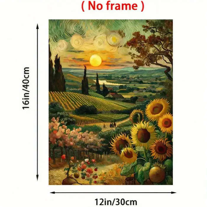 1 Piece Van Gogh Sunflowers & Sunset Frameless Canvas Print - Modern Classic Art Deco