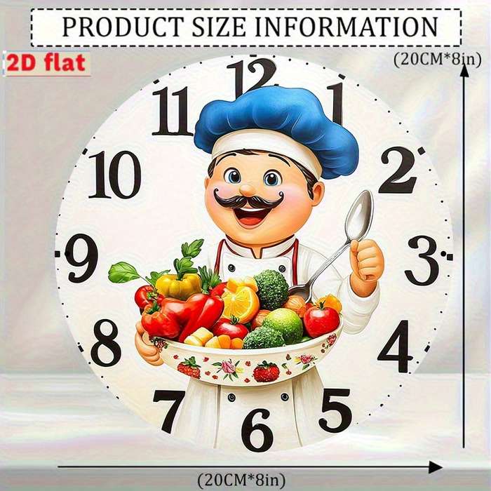 1pc Vintage Kitchen Wall Clock Cartoon Chef and Vegetable Design High-Definition Not real clock
