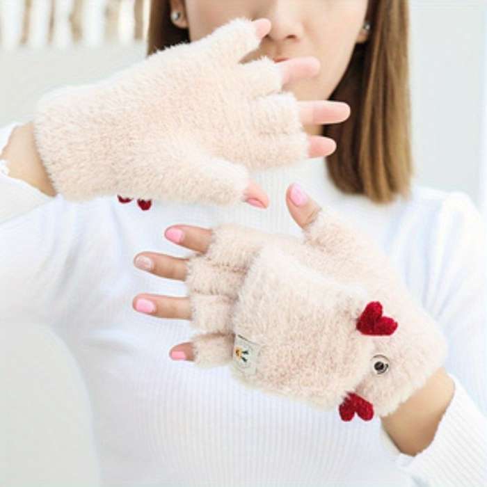 1 Pair Pink One Size Warm Gloves