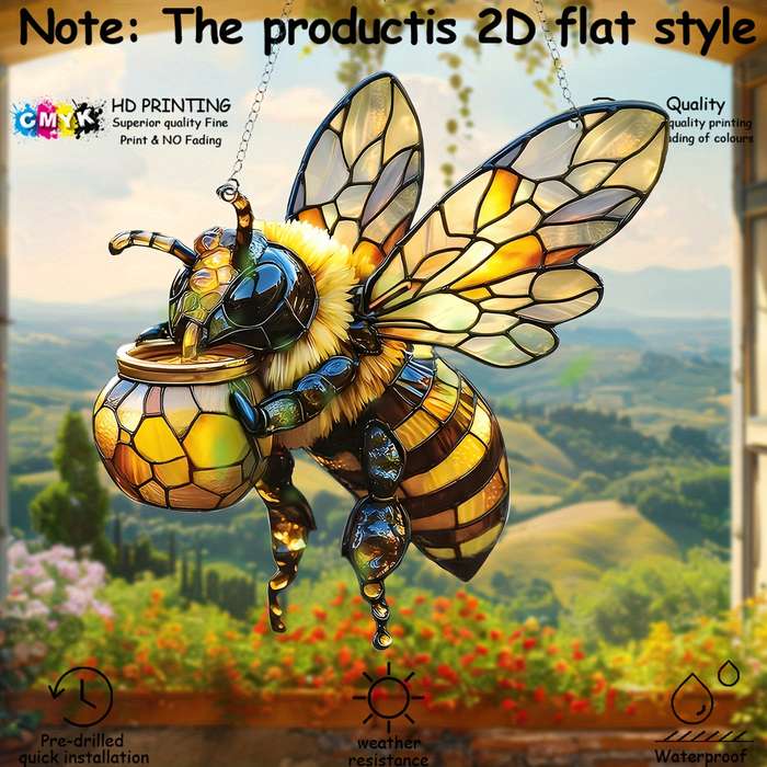 1pc 2D Flat  Vibrant  Bee Dreamcatcher 20.07cm Colorful Glass Style Hanging Decor for Home