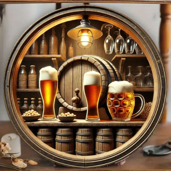 1pc Room Decor 1pc Vintage Beer Barrel Round Aluminum Sign Rustic Metal Wall Art with Foam Beer Bar