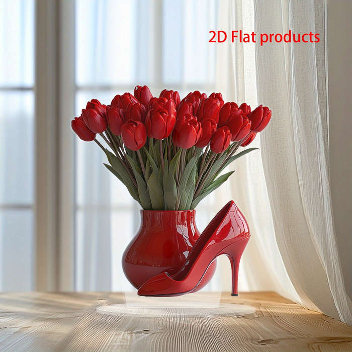 1pc 2D Flat   Acrylic Table Centerpiece Decoration with Red Boots and Floral Design Elegant Gif