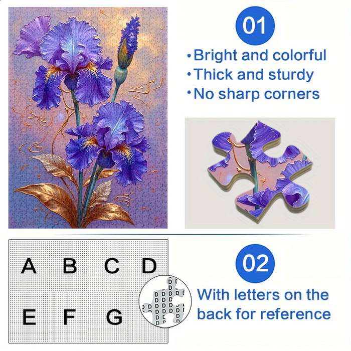 1000pcs Purple Iris Jigsaw Puzzle for Adults Scratch Water Resistant Vibrant Flo