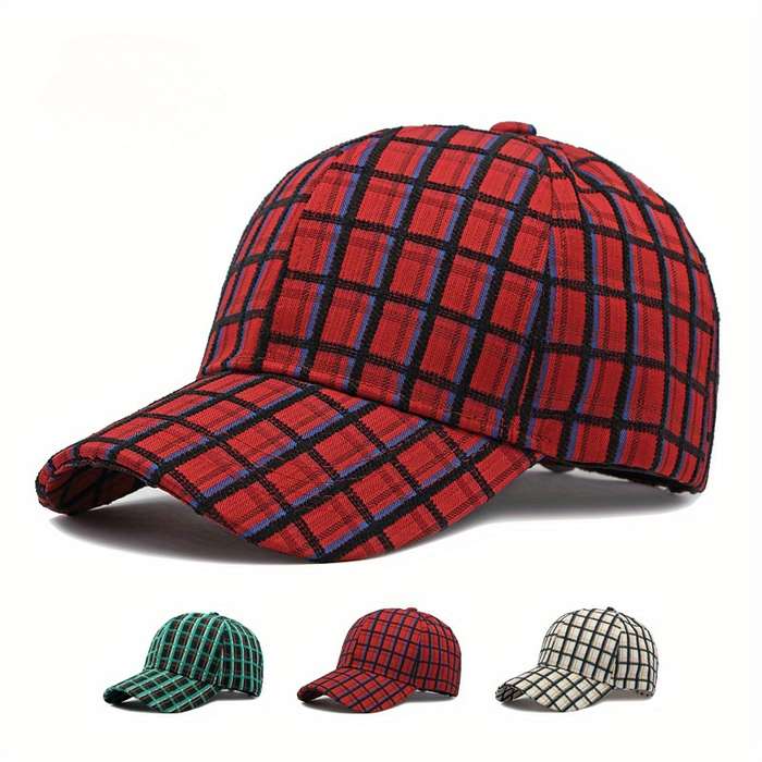 1pc Plaid Baseball Cap for Women Outdoor Sun Protection Hard Top Casual for Men.