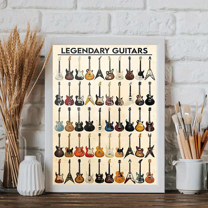1pc 30.48x40.64cm Legendary Guitars Canvas Art Print Frameless Vintage-Style Wall Decor with Colo
