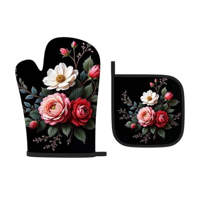 2pcs Floral Heat-Resistant Oven Mitts Potholders Spring Flowers Leaves Design 26.92x17.0