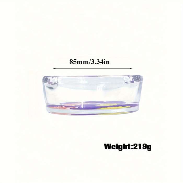 1pc 85mm Round Glass Ashtray Vibrant Purple and Yellow Design
