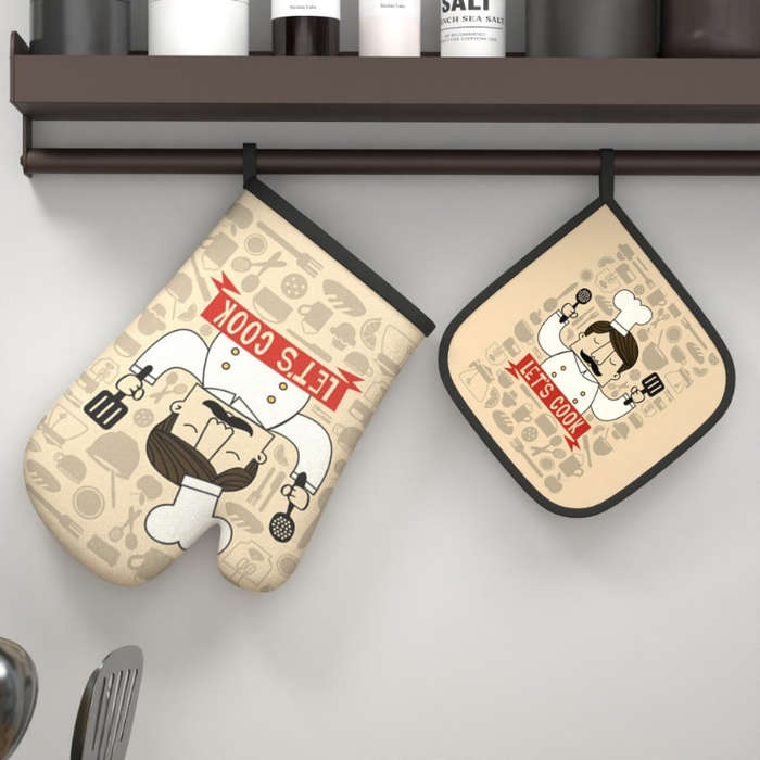 2pcs Master Chef Kitchen Oven Mitts and Potholders Set 26.92x17.02 cm Heat Resistant Polyeste