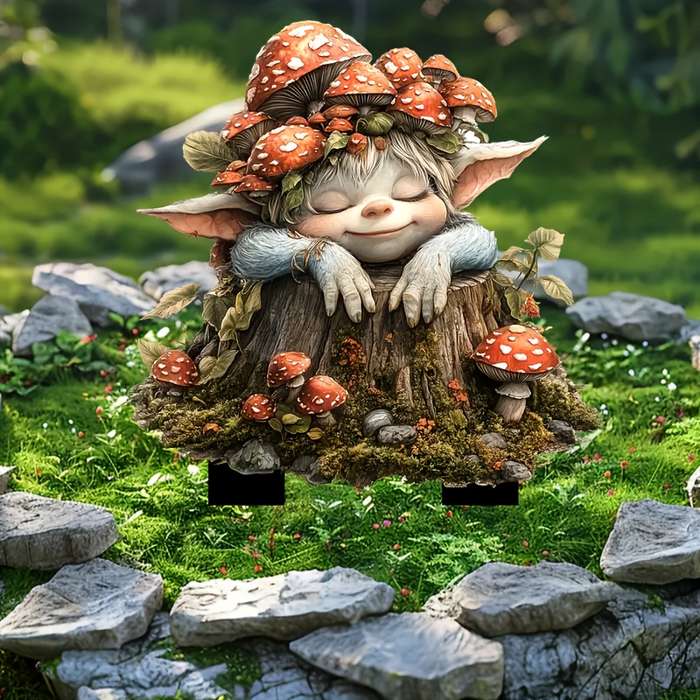 1pc 2D Flat  1 Art Deco Bohemian Garden Stand Mushroom Fairy  Plastic Ground Stand Outdoor Lawn