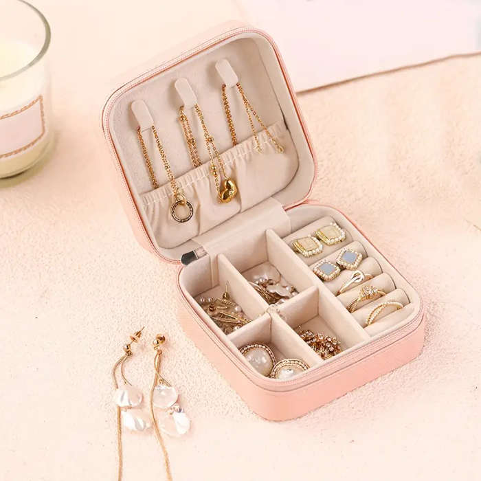 Vintage Leather Jewellery Box - Pink