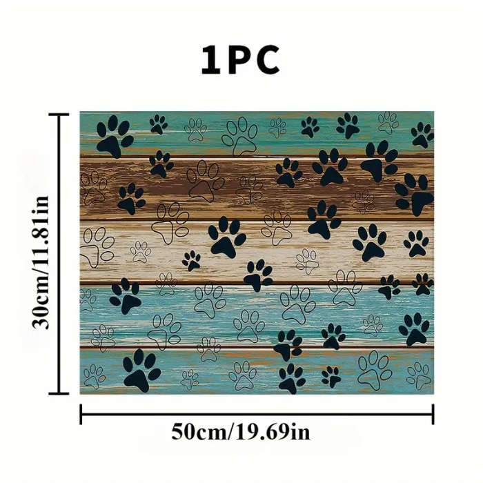 1 Colorful Wood Grain And Black Paw Print Dog Feeding Mat 30*40cm