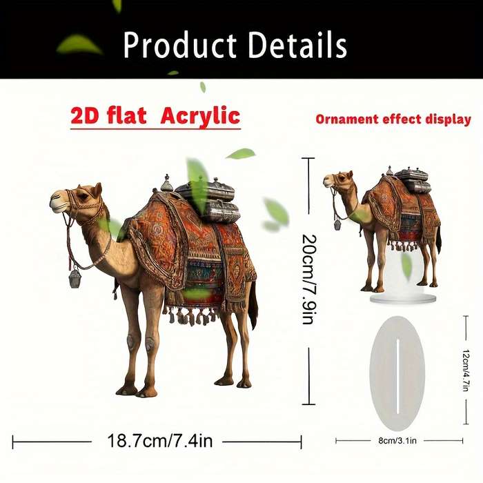 1pc 2D Flat  Elegant  Camel Tabletop Decor Bohemian Style Acrylic Animal Figurine with Ornate S