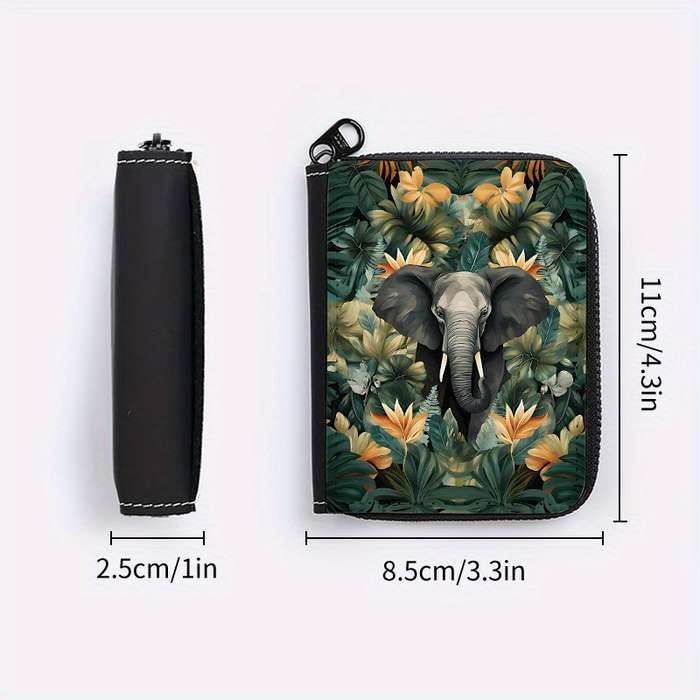 1pc Jungle Elephant Print Clutch Bag Casual Zipper Card Holder with 24 Card Slots Multi-card