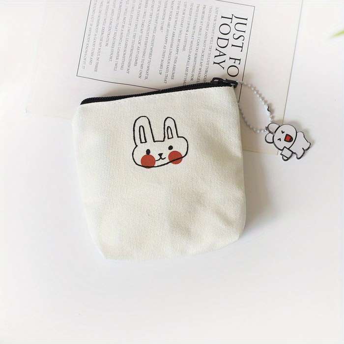 1pc Small Canvas Cute Bunny Coin Purse Simple Fresh Hand Wash or Professional Dry Clean