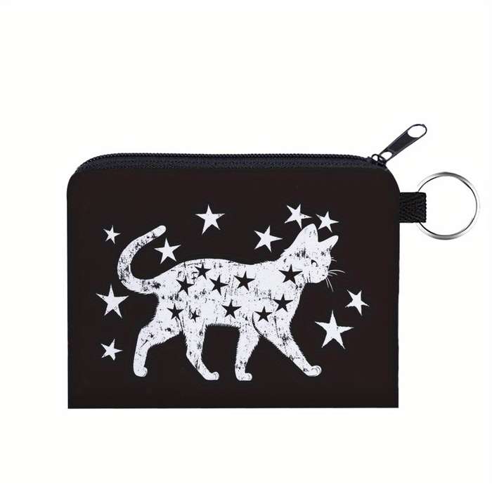 1pc Stylish Black Cat Star Print Polyester Coin Purse C High Quality Portable Zipper Pouch for K