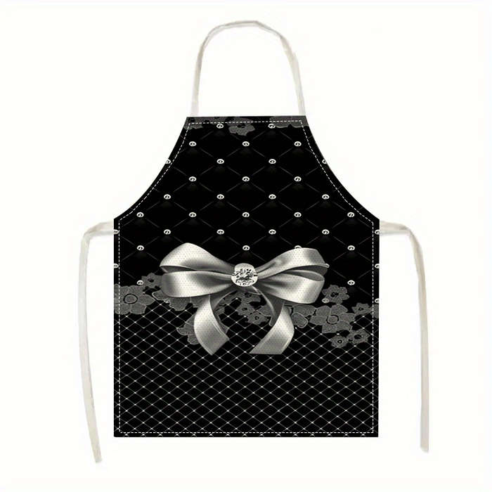 1pc Large Linen Apron with Elegant Bow Floral Pattern Durable Sleeveless Easy-to-Clean Ki