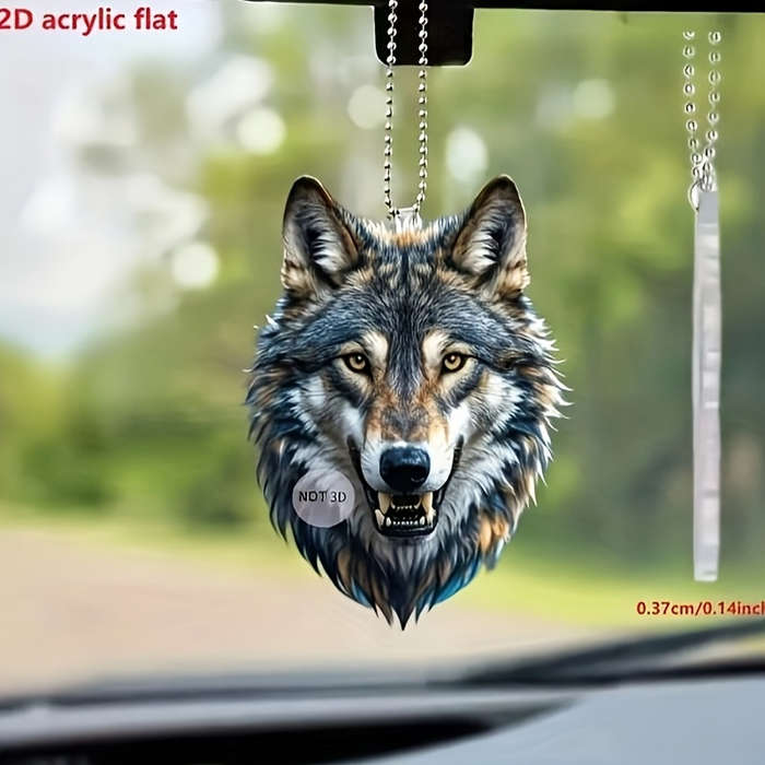 1pc 2D Flat  Unique  Wolf Head Acrylic Pendant Exquisite Fur and Eye Design Ideal for Car Rea