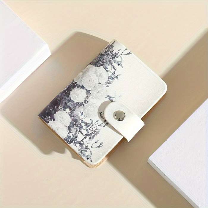 1pc Elegant Floral Pattern Synthetic Faux Leather Card Holder with 20 Slots Ideal for Credit Card