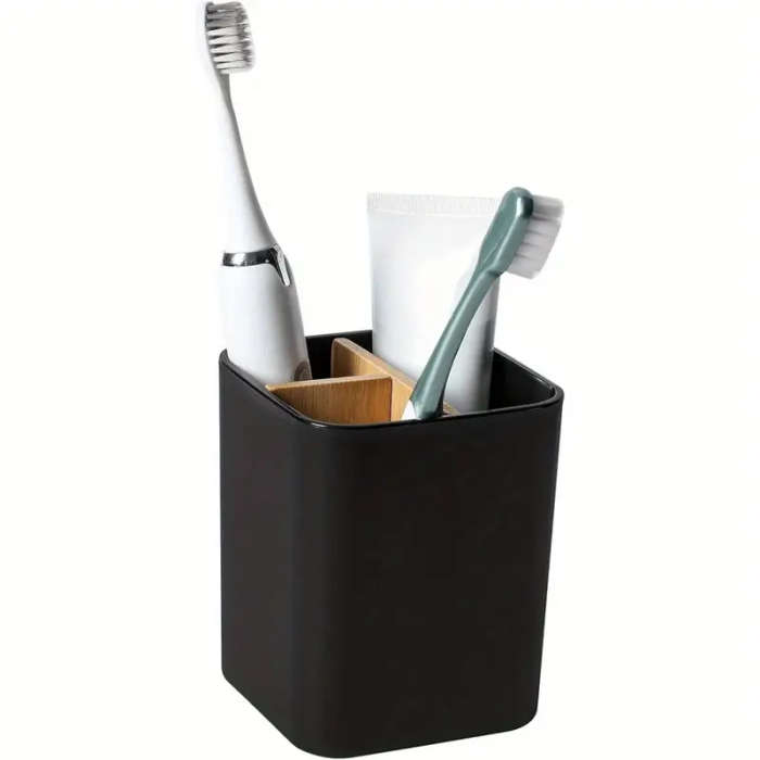 1pc Bamboo Toothbrush Holder for Bathrooms 3 Slots Toothbrush And Toothpaste Holder Bathroom Counter