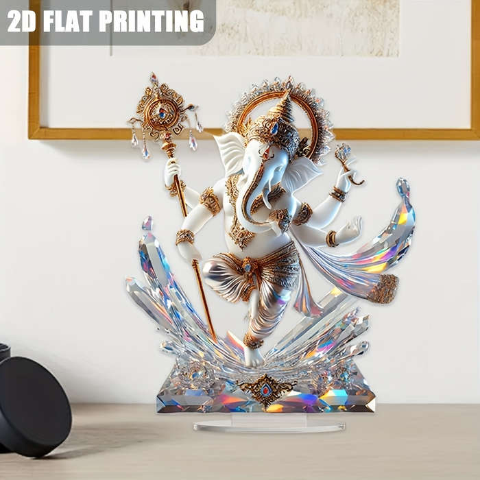 1pc 2D Flat One Piece  Acrylic Ganesh Ornament with Base Religious Theme Indoor and Outdoor Use N