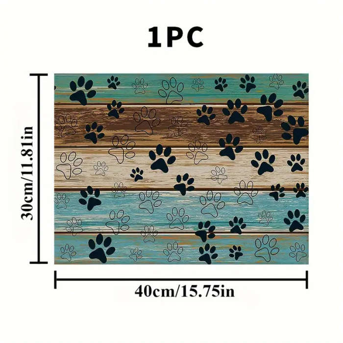 1 Colorful Wood Grain And Black Paw Print Dog Feeding Mat 30*40cm
