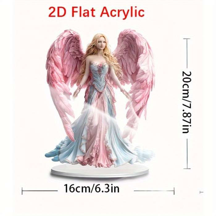 1pc 2D Flat   Bohemian Angel Figurine with Pink Wings Acrylic Desktop Decor Elegant Paste