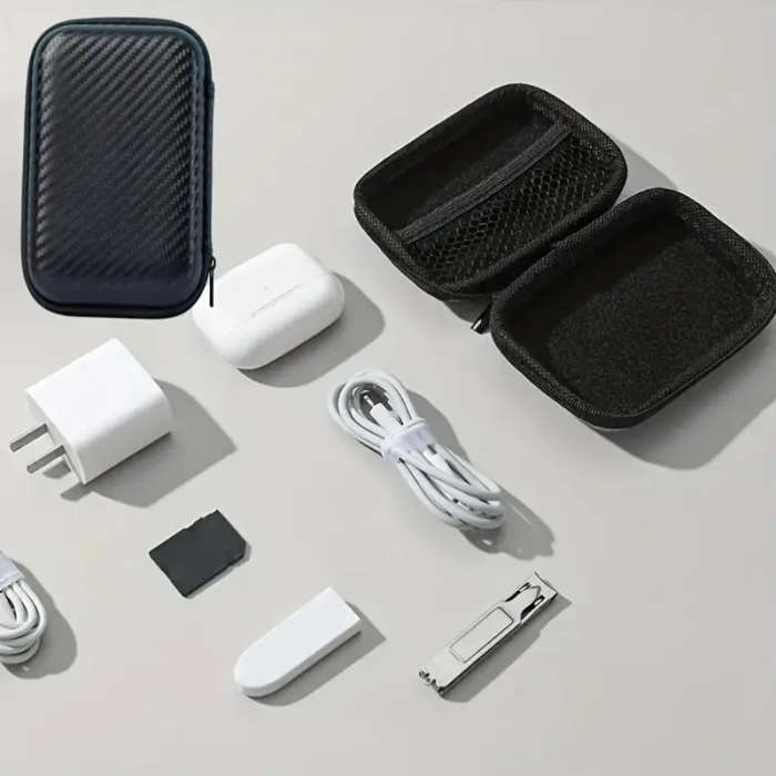1pc Faux Leather Digital Accessories Organizer Portable Multi-Functional Zippered Pouch Compatible w