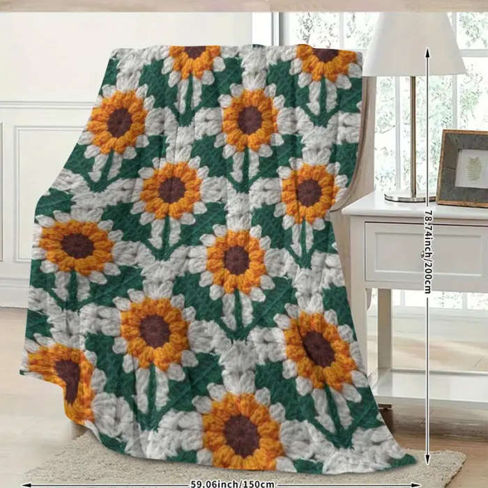1pcs Improved Sunflower Crochet Plaid Design Print Blanket 150*200CM